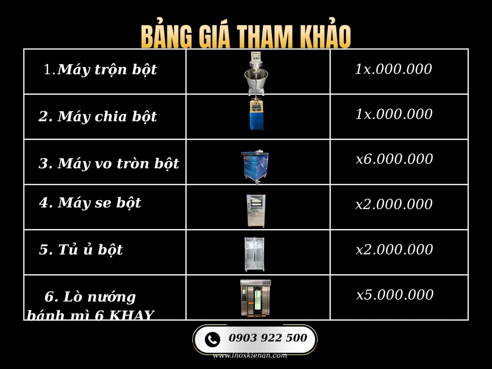 Bảng giá tham khảo trọn bộ dây chuyền làm bánh mì hiện đại với 6 thiết bị