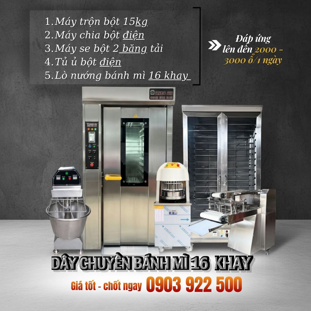 Dây chuyền sản xuất bánh mì 16 khay   