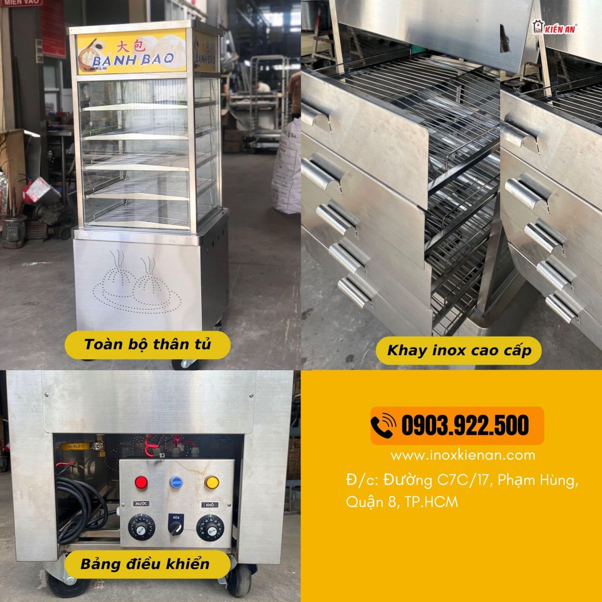 Hình ảnh thực tế của tủ trưng bày bánh bao tại xưởng