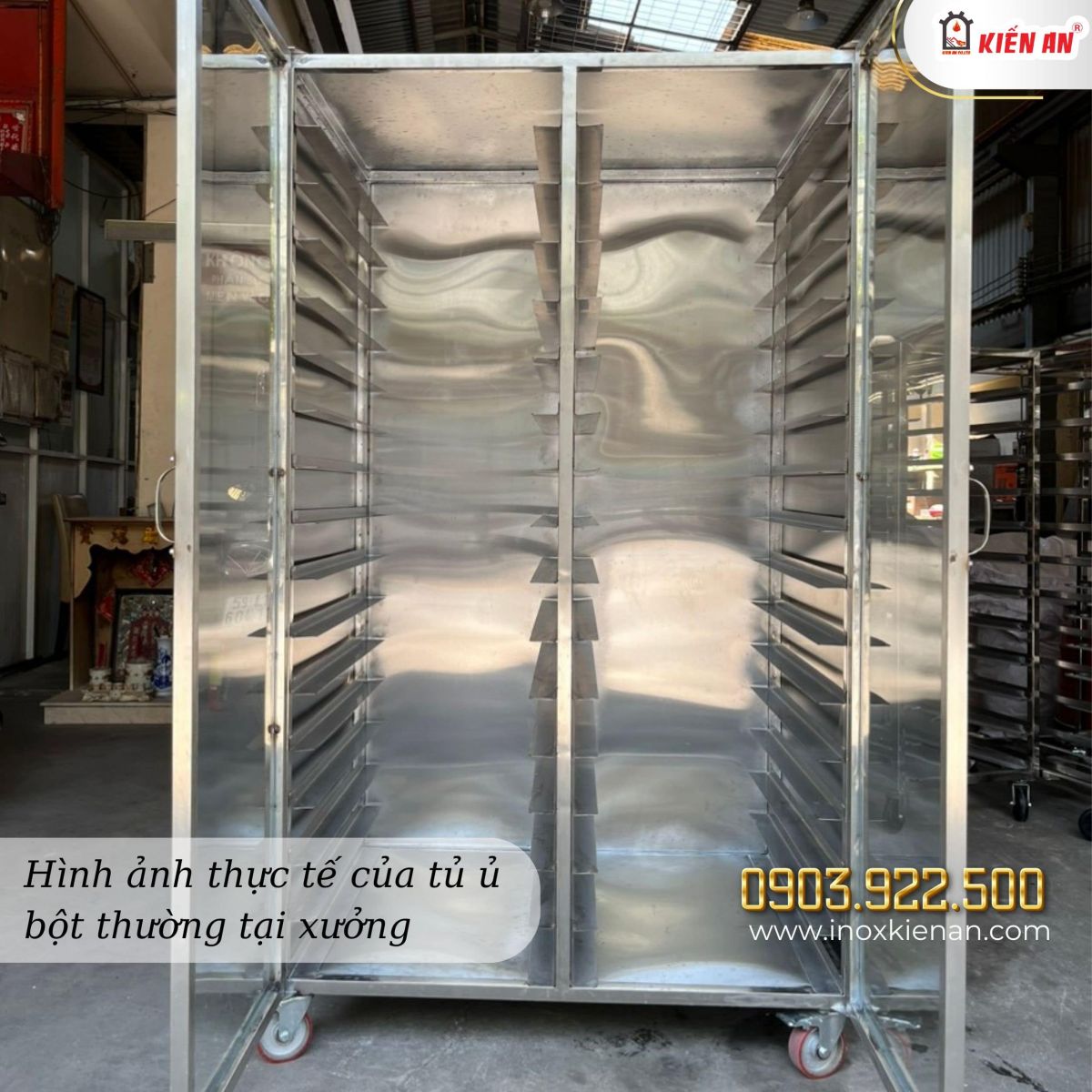 Hình ảnh thực tế tủ ủ bột thường 32 khay tại xưởng Kiến An