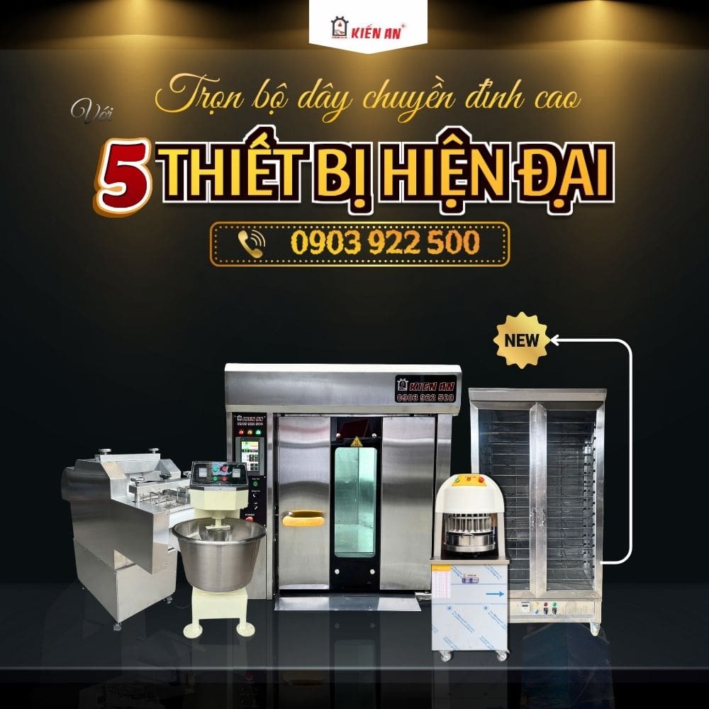 Trên đây là bộ dây chuyền làm bánh mì hiện đại gồm 5 thiết bị