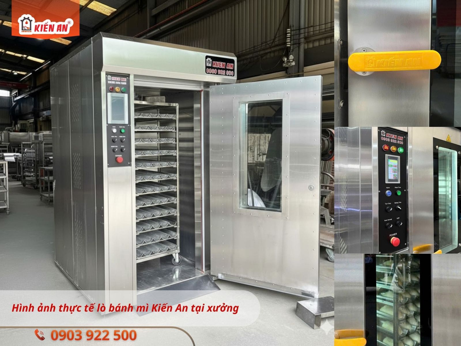 Hình ảnh lò bánh mì công nghiệp dạng xoay tại xưởng Kiến An