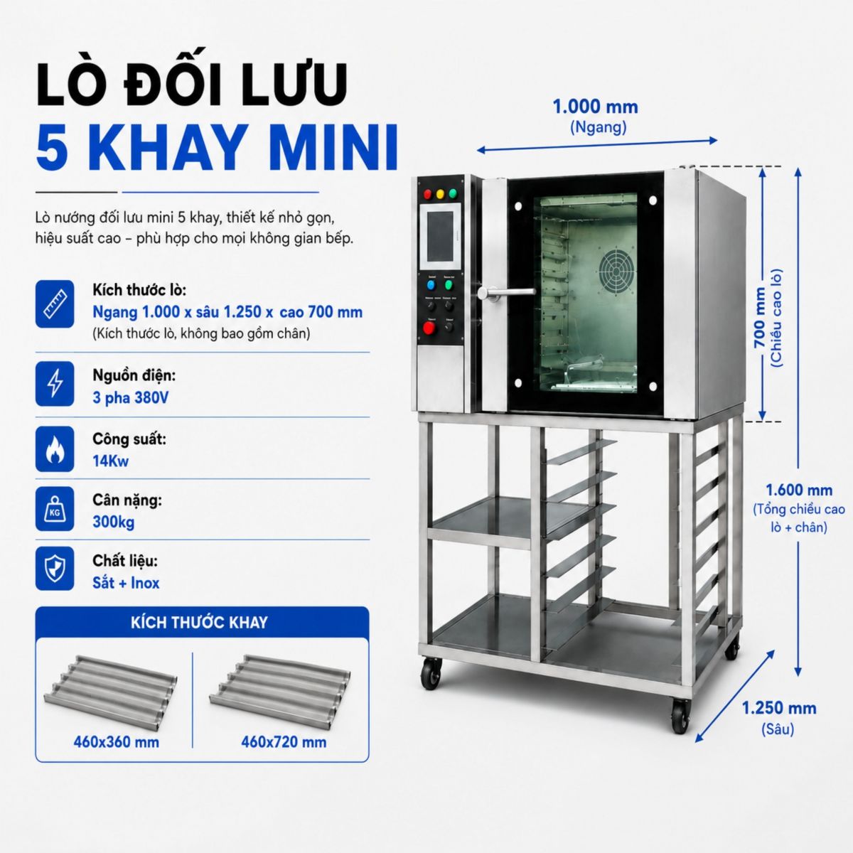 Thông số kỹ thuật của lò đối lưu 5 khay Kiến An