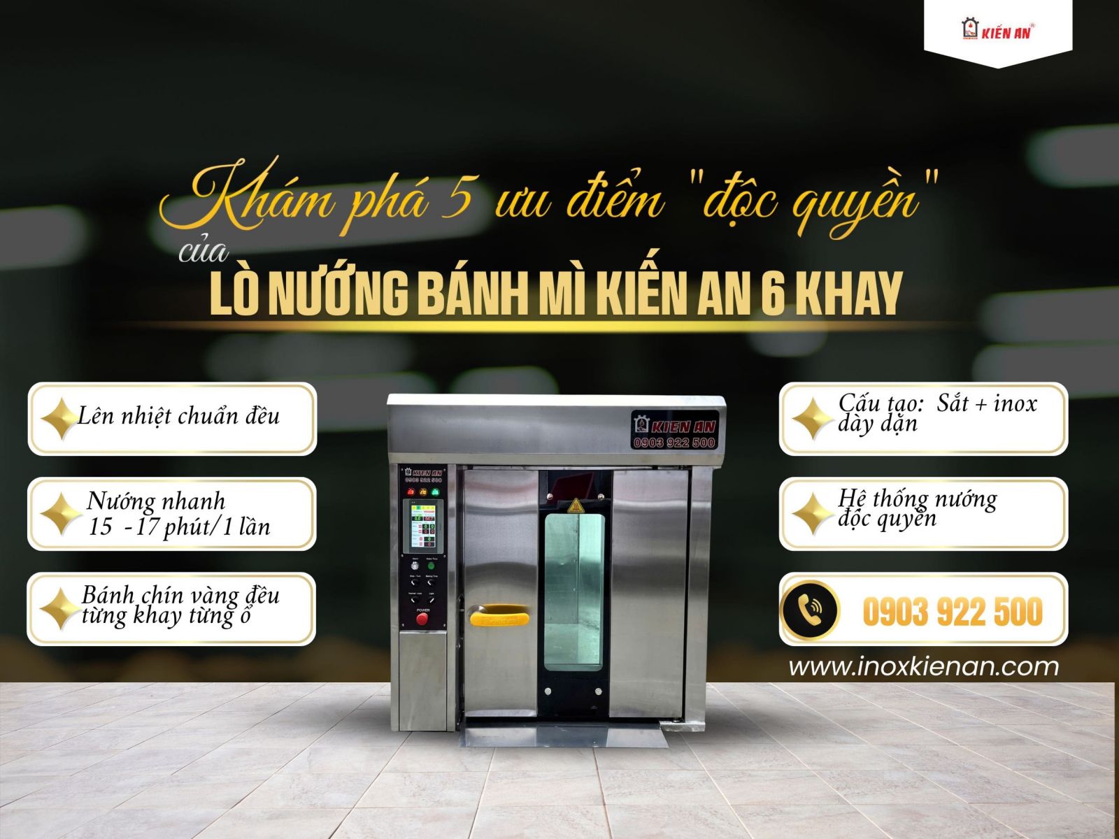 Lò nướng bánh mì xoay 6 khay Kiến An - giá tốt, độ bền cao