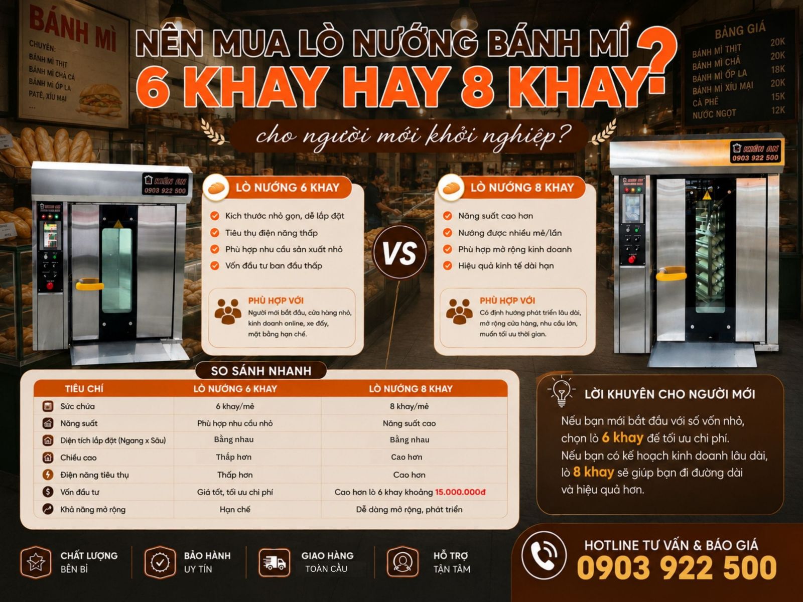 Nên mua lò nướng bánh mì 6 khay hay 8 khay cho người mới khởi nghiệp?